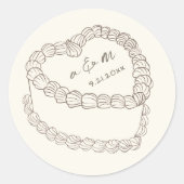 Handgetekende Vintage Cake Huwelijk Ronde Sticker (Voorkant)