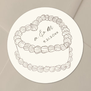 Handgetekende Vintage Cake Huwelijk Ronde Sticker
