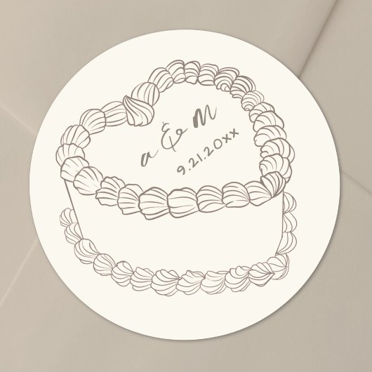 Handgetekende Vintage Cake Huwelijk Ronde Sticker