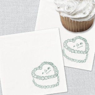 Handgetekende vintage cake smaragdgroene bruiloft servet