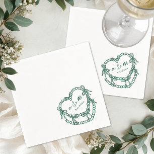 Handgetekende Vintage Cake Smaragdgroene Trouw Servet