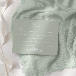 Handgetekende vintage strik op saliegroene achterg RSVP kaartje