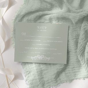 Handgetekende vintage strik op saliegroene achterg RSVP kaartje