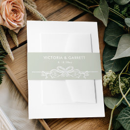 Handgetekende vintage strik op saliegroene achterg uitnodigingen wikkel