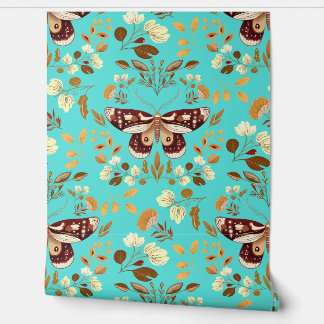 Handgetekende vlinder op turquoise behang