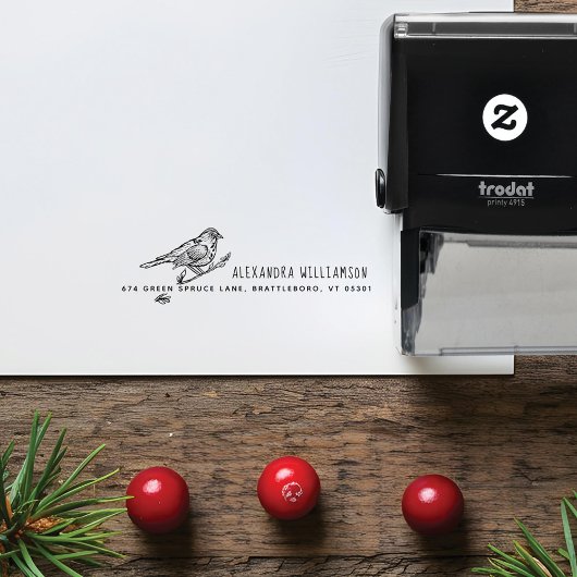  handgetekende vogel- & filiaalnaam & adres  zelfinktende stempel