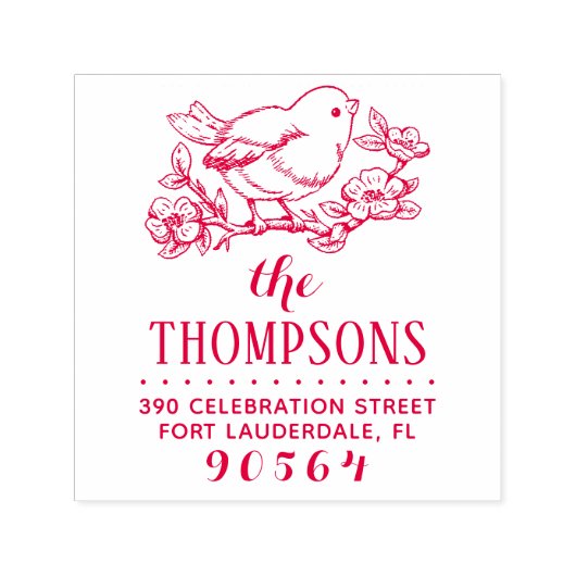 Handgetekende vogel- & filiaalnaam Retouradres Zelfinktende Stempel (Design)