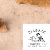 Handgetekende vogel gebogen familienaam retouradre  zelfinktende stempel