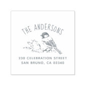 Handgetekende vogel gebogen familienaam retouradre  zelfinktende stempel (Design)