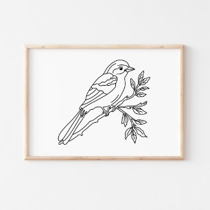 Handgetekende Vogel Illustratie Kunst Poster