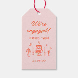 Handgetekende Vreemde Pret Retro Verlovingsfeestje Cadeaulabel