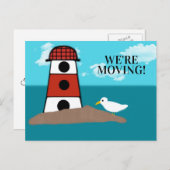 Handgetekende Vuurtoren Zee Meeuw Adreswijziging Aankondigingskaart (Voorkant / Achterkant)