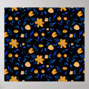 Handgetekende waterverf bloemen en bladeren patroo poster