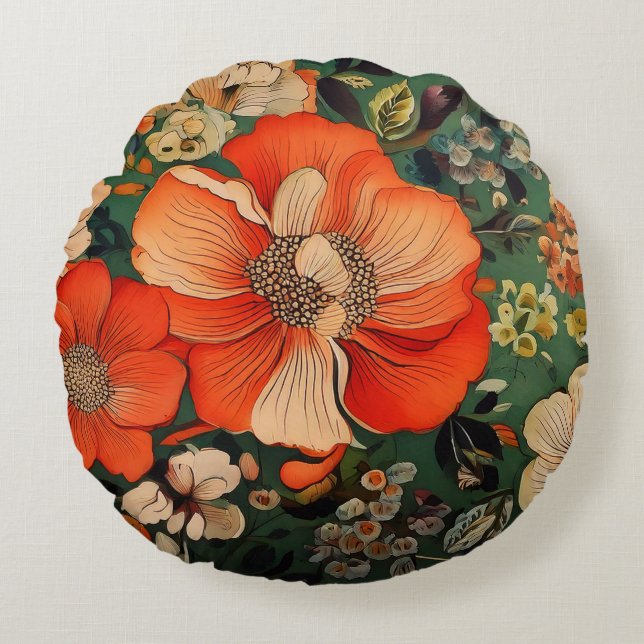 Handgetekende waterverf Seamless Floral Pattern Rond Kussen (Voorkant)