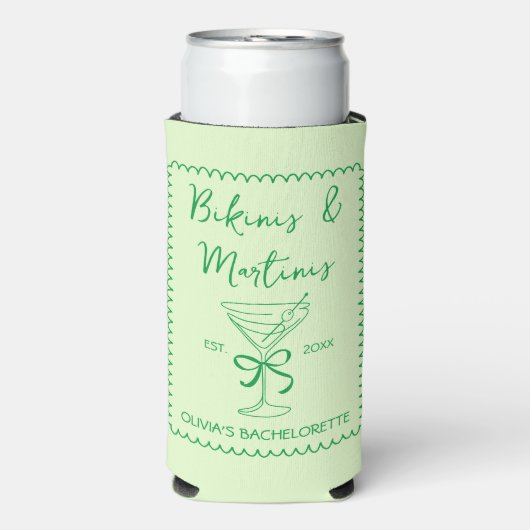 Handgetekende Wavy Bikinis & Martinis Bachelorette Seltzer Blikjeskoeler (Seltzer Voorkant)