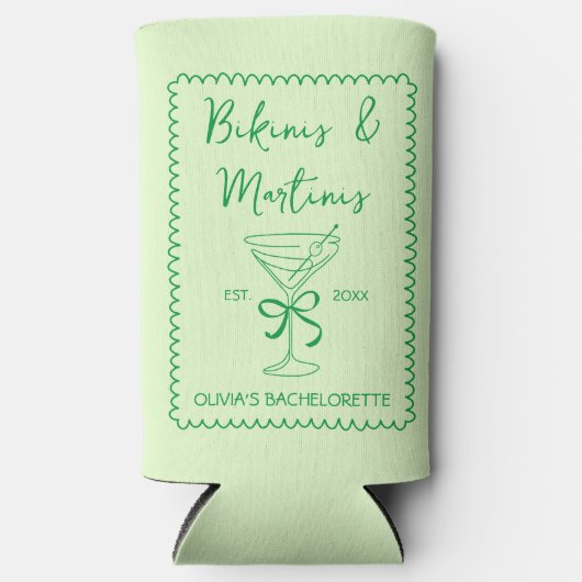 Handgetekende Wavy Bikinis & Martinis Bachelorette Seltzer Blikjeskoeler (Voorkant)