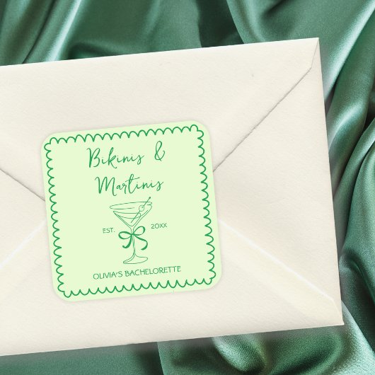 Handgetekende Wavy Bikinis & Martinis Bachelorette Vierkante Sticker