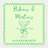Handgetekende Wavy Bikinis & Martinis Bachelorette Vierkante Sticker (Voorkant)