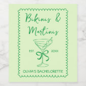 Handgetekende Wavy Bikinis & Martinis Bachelorette Wijn Etiket (Enkel label)