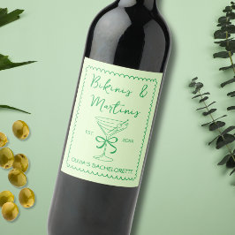 Handgetekende Wavy Bikinis & Martinis Bachelorette Wijn Etiket