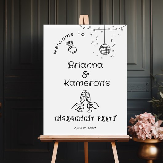 Handgetekende Whimsical Bruiloft verwelkoming Poster