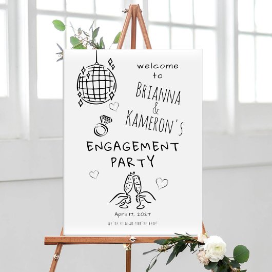 Handgetekende Whimsical Bruiloft Verwelkoming Poster