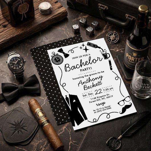 Handgetekende Whimsical Doodles Bachelorfeest Kaart