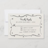 Handgetekende Whimsical Doodles Golvend Kader RSVP Kaartje (Voorkant)