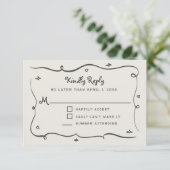 Handgetekende Whimsical Doodles Golvend Kader RSVP Kaartje (Staand voorkant)