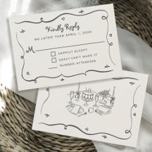 Handgetekende Whimsical Doodles Golvend Kader RSVP