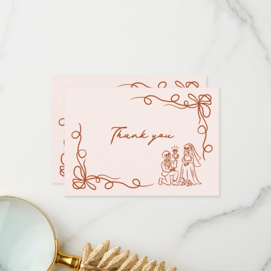 Handgetekende Whimsical Halloween Bruiloftsfeest  Bedankkaart (Voorkant / Achterkant in situ)