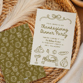 Handgetekende Whimsical Thanksgiving Dinner Uitnod Feestdagenkaart