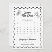 Handgetekende Whimsical Vreemde Fotokalender Trouw Save The Date (Voorkant)
