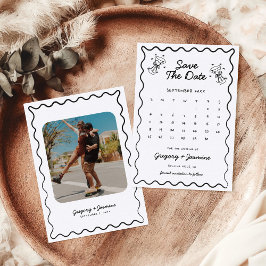 Handgetekende Whimsical Vreemde Fotokalender Trouw Save The Date