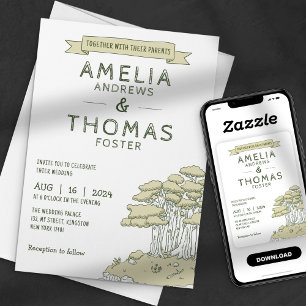 Handgetekende Whimsical Woodland Forest Wedding Kaart