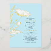 Handgetekende Wildbloemen Elegant Lichtblauw Bruil Folie Uitnodiging (Voorkant)