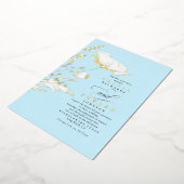 Handgetekende Wildbloemen Elegant Lichtblauw Bruil Folie Uitnodiging (Gedraaid)