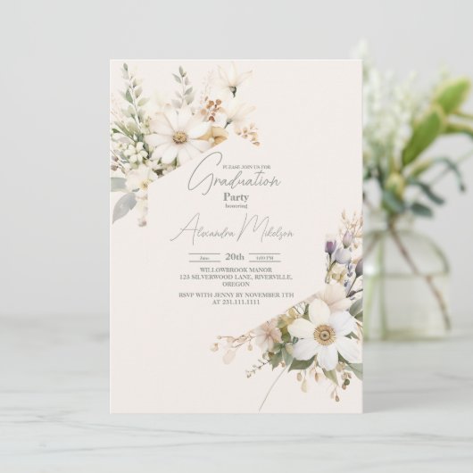 Handgetekende Wildbloemen Elegant Sage Afstuderen Kaart (Staand voorkant)