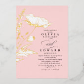 Handgetekende Wildbloemen Elegante Blush Roze Brui Folie Uitnodiging (Voorkant)