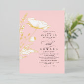 Handgetekende Wildbloemen Elegante Blush Roze Brui Folie Uitnodiging (Staand Voorkant)