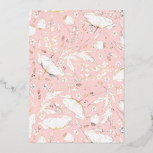 Handgetekende Wildbloemen Elegante Blush Roze Brui Folie Uitnodiging (Achterkant)