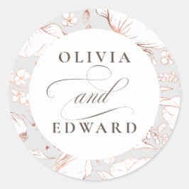 Handgetekende Wildbloemen Elegante Roze Gouden Bru Ronde Sticker