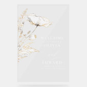 Handgetekende Wildbloemen Moderne Elegante Bruilof Acryl Bord (Voorkant)