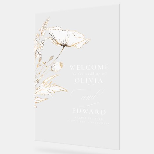 Handgetekende Wildbloemen Moderne Elegante Bruilof Acryl Bord (Hoek)