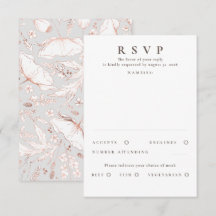 Handgetekende Wildbloemen Roos Gold Wedding RSVP
