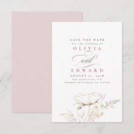 Handgetekende Wildbloemen Roze Bewaar de datum Save The Date