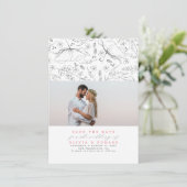 Handgetekende Wildbloemen Roze sparen de Datum Fot Save The Date (Staand voorkant)