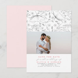 Handgetekende Wildbloemen Roze sparen de Datum Fot Save The Date