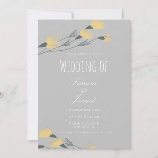 Handgetekende Wilde Bloem Botanische Grijze Bruilo Kaart (Voorkant)