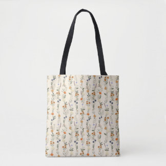 Handgetekende wilde bloemen tote bag
